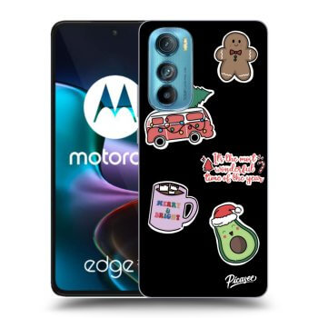 Picasee husă neagră din silicon pentru Motorola Edge 30 - Christmas Stickers