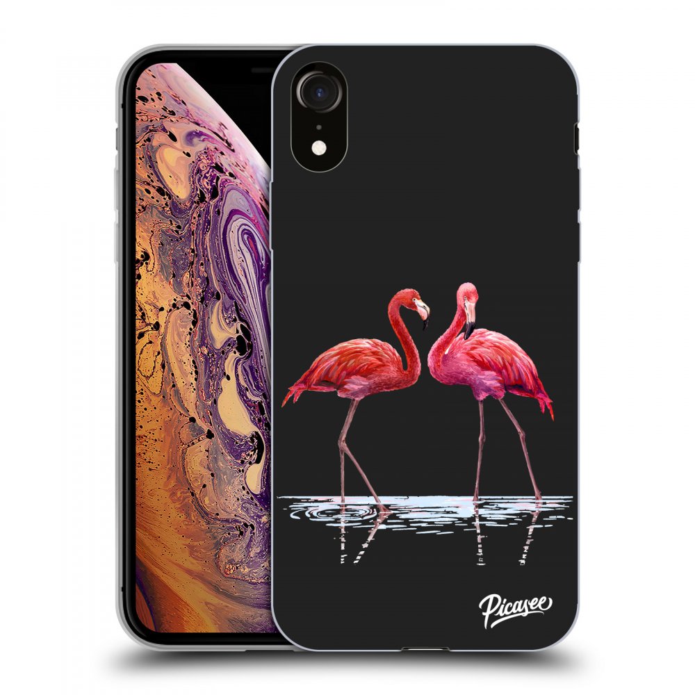 Picasee husă neagră din silicon pentru Apple iPhone XR - Flamingos couple