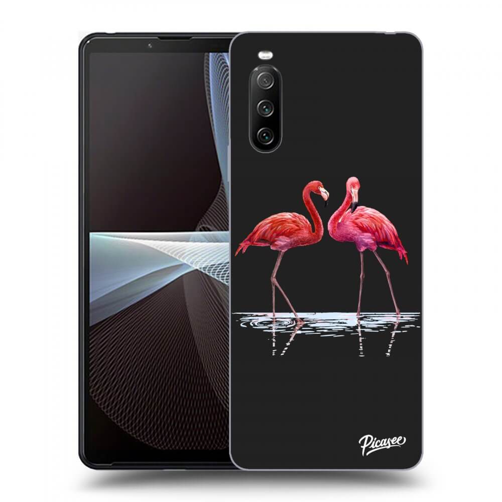 Picasee husă neagră din silicon pentru Sony Xperia 10 III - Flamingos couple