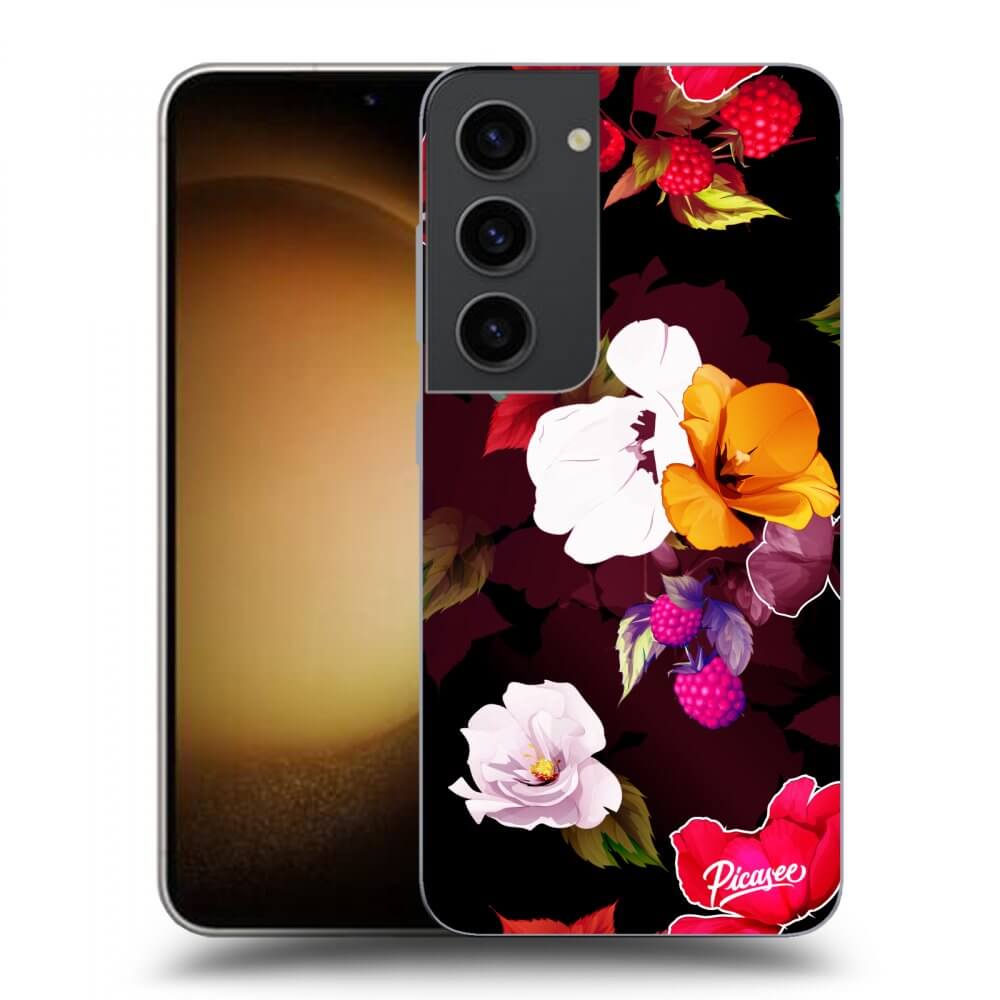 Picasee husă neagră din silicon pentru Samsung Galaxy S23 5G - Flowers and Berries
