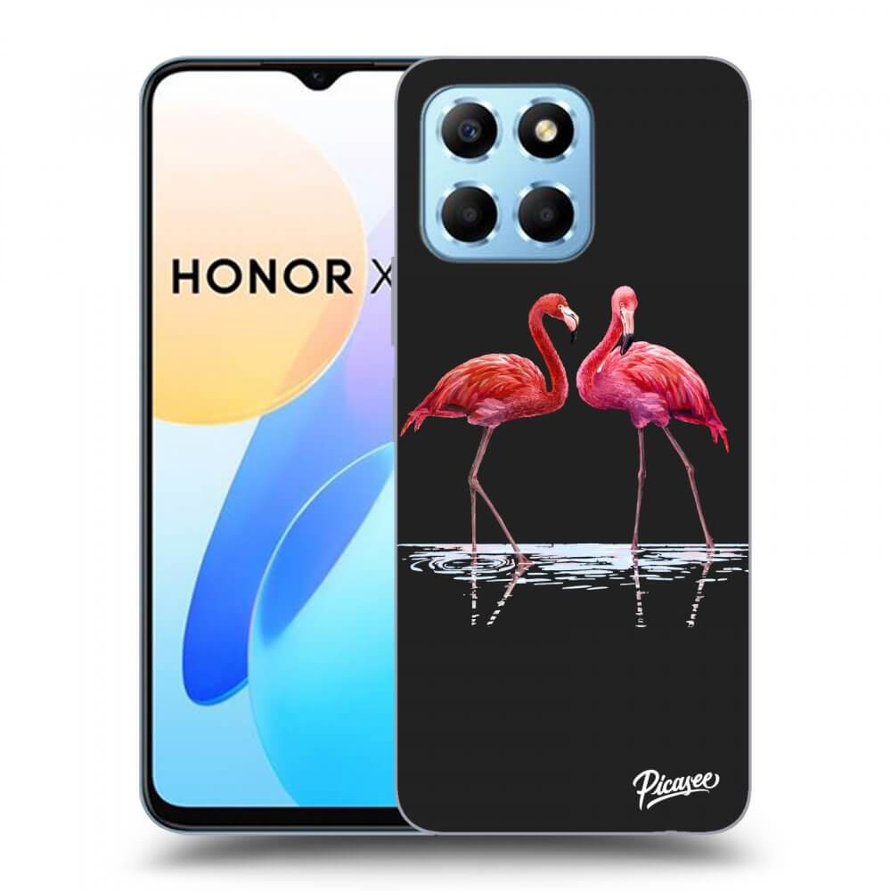 Picasee husă neagră din silicon pentru Honor X8 5G - Flamingos couple