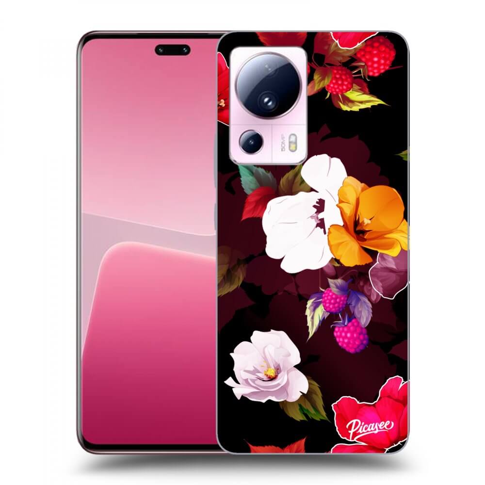 Picasee husă neagră din silicon pentru Xiaomi 13 Lite - Flowers and Berries