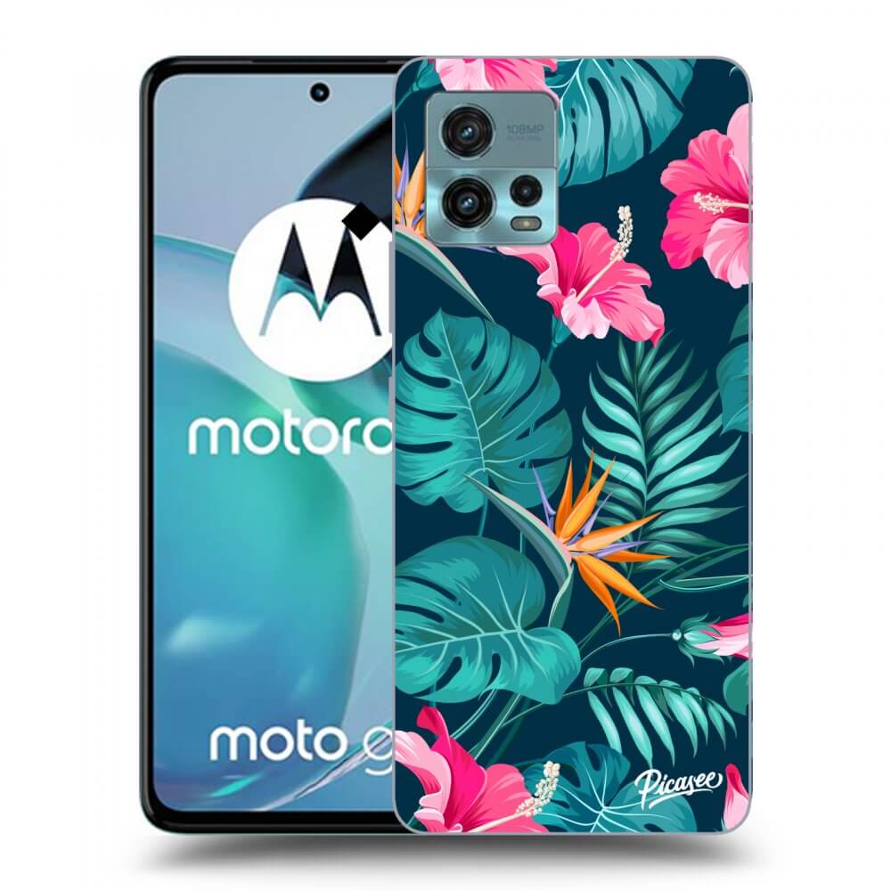 Picasee husă neagră din silicon pentru Motorola Moto G72 - Pink Monstera