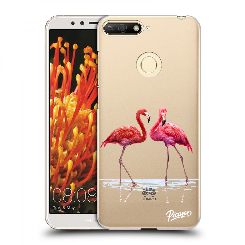 Picasee husă transparentă din silicon pentru Huawei Y6 Prime 2018 - Flamingos couple