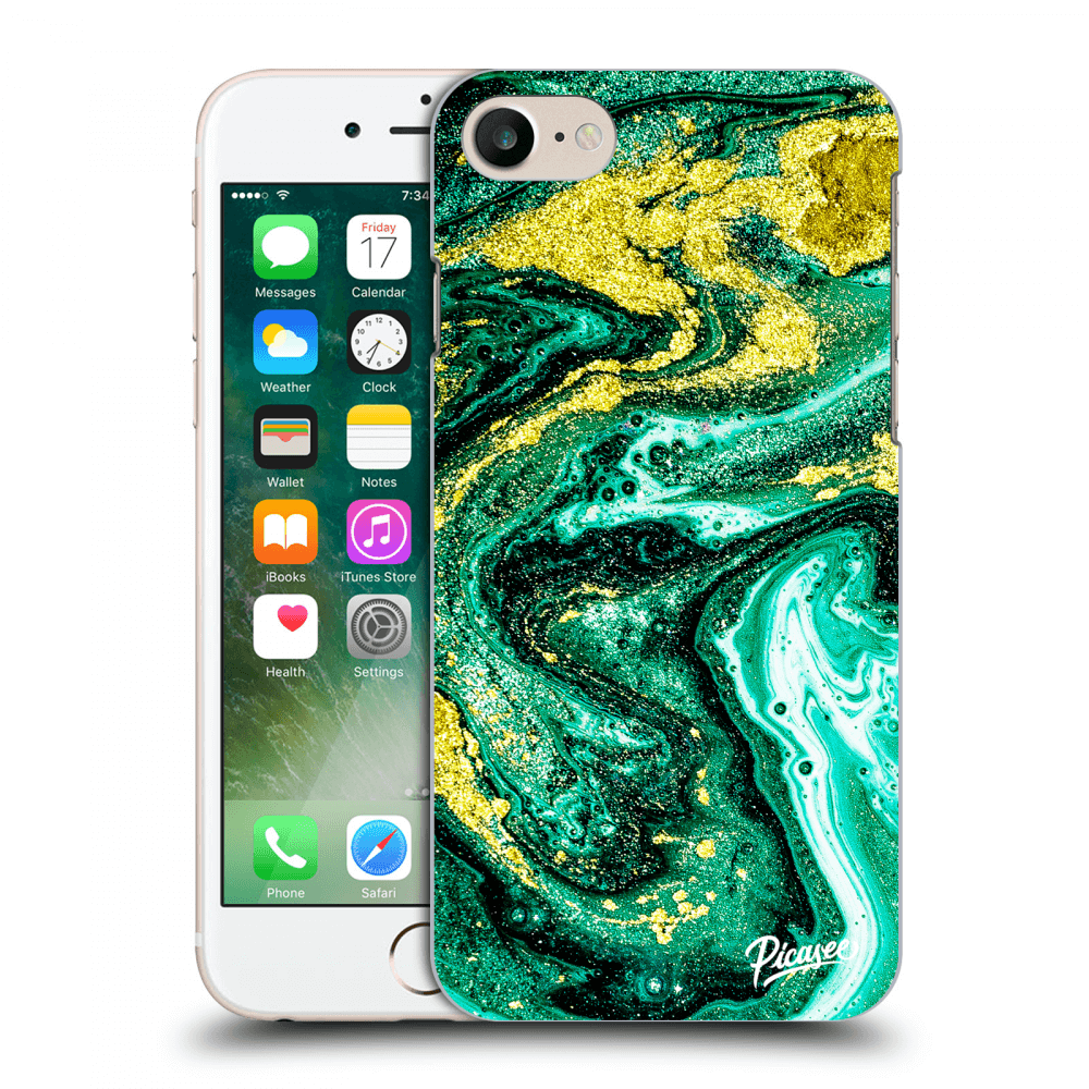 Picasee husă transparentă din silicon pentru Apple iPhone 7 - Green Gold