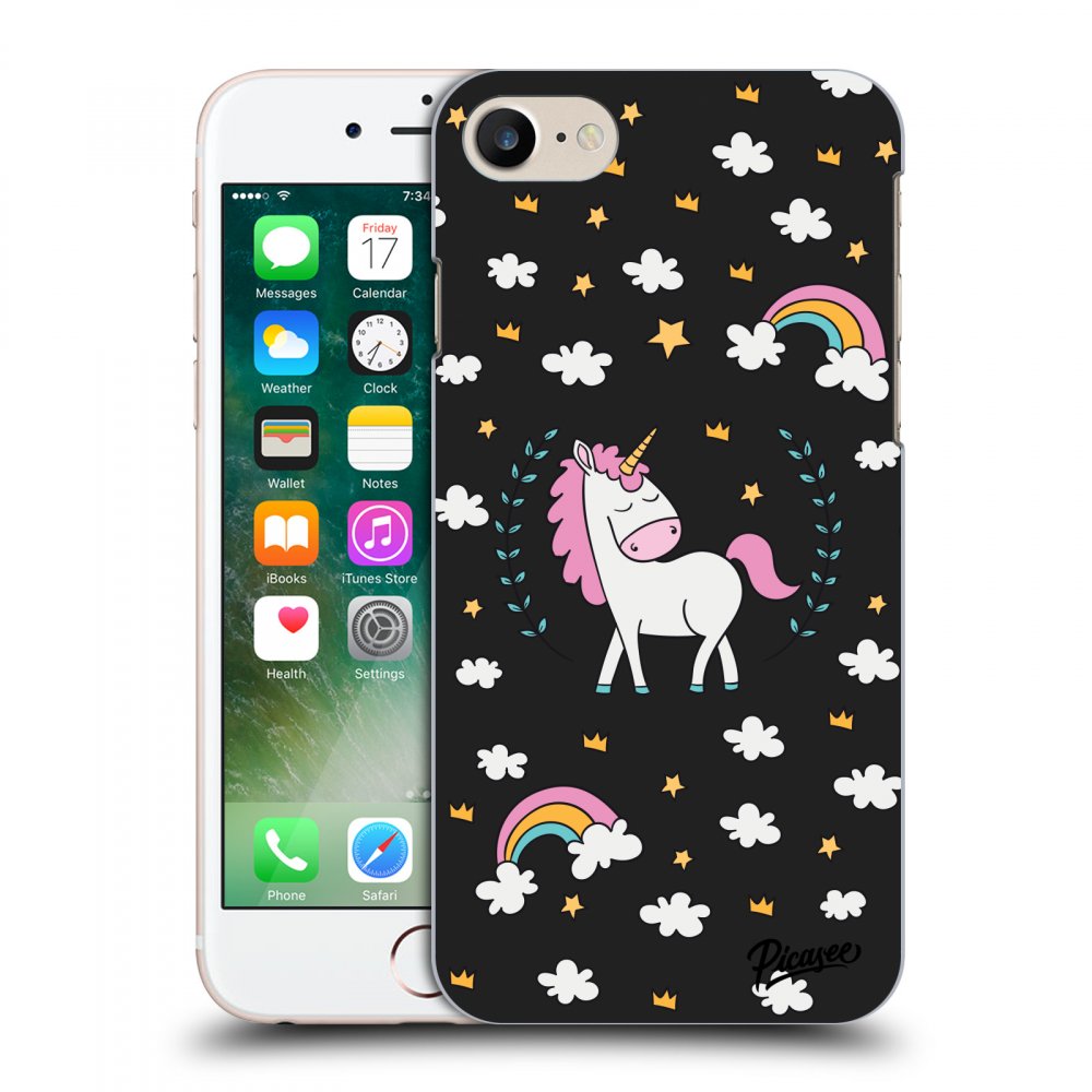 Picasee husă neagră din silicon pentru Apple iPhone 7 - Unicorn star heaven