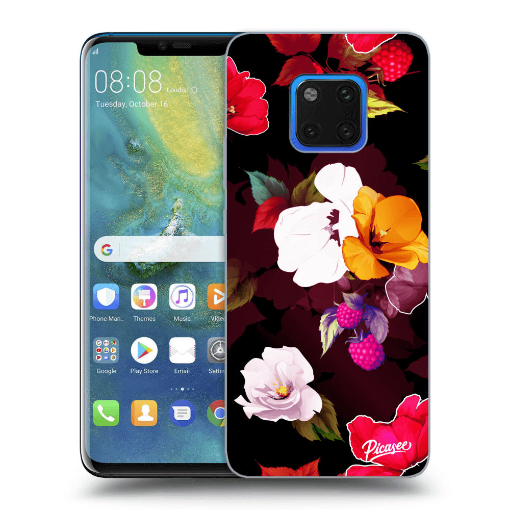 Picasee husă neagră din silicon pentru Huawei Mate 20 Pro - Flowers and Berries