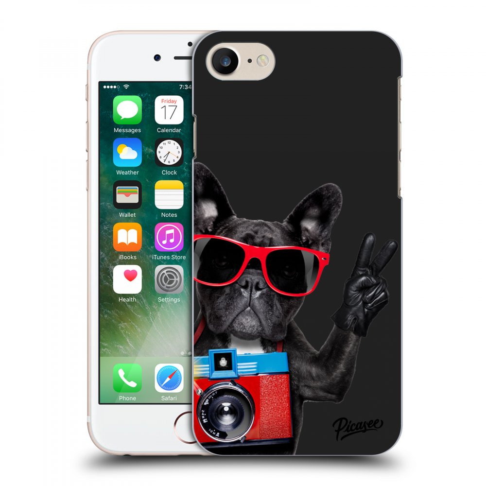 Picasee husă neagră din silicon pentru Apple iPhone 8 - French Bulldog
