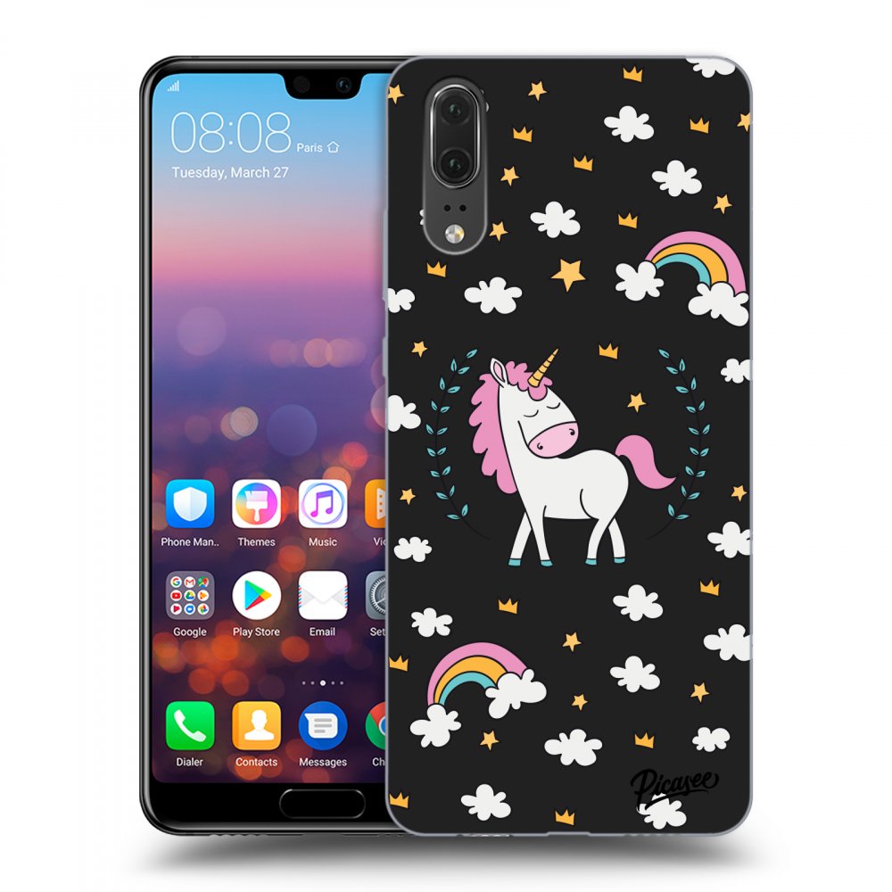 Picasee husă neagră din silicon pentru Huawei P20 - Unicorn star heaven