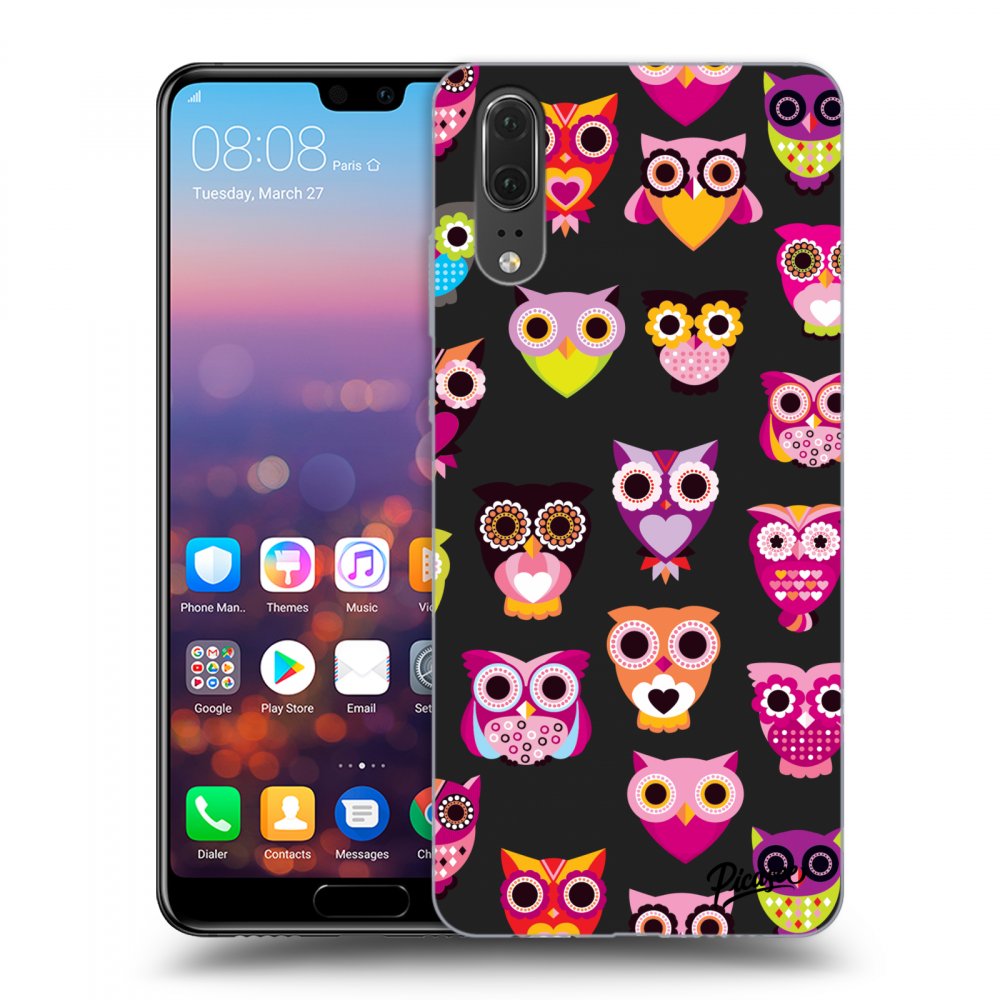 Picasee husă neagră din silicon pentru Huawei P20 - Owls