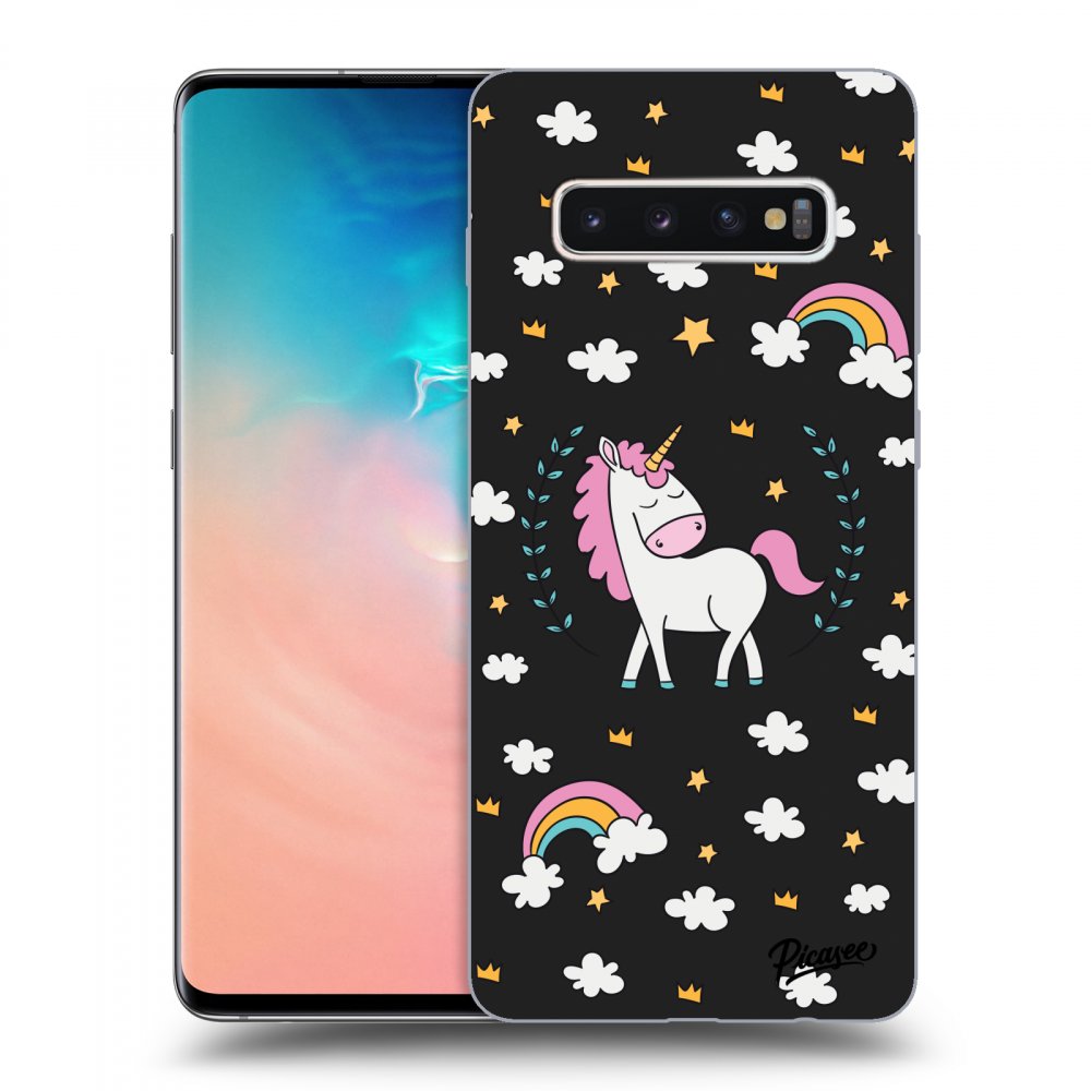 Picasee husă neagră din silicon pentru Samsung Galaxy S10 Plus G975 - Unicorn star heaven