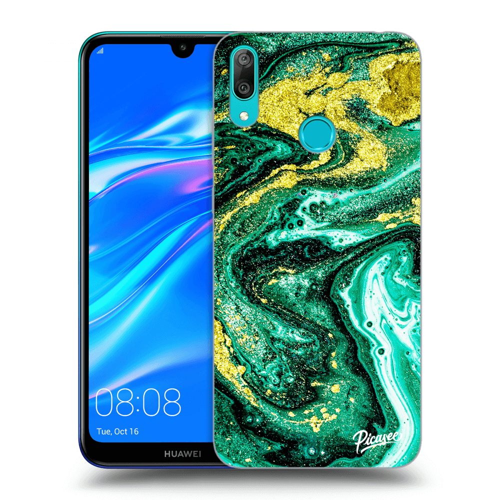 Picasee husă transparentă din silicon pentru Huawei Y7 2019 - Green Gold