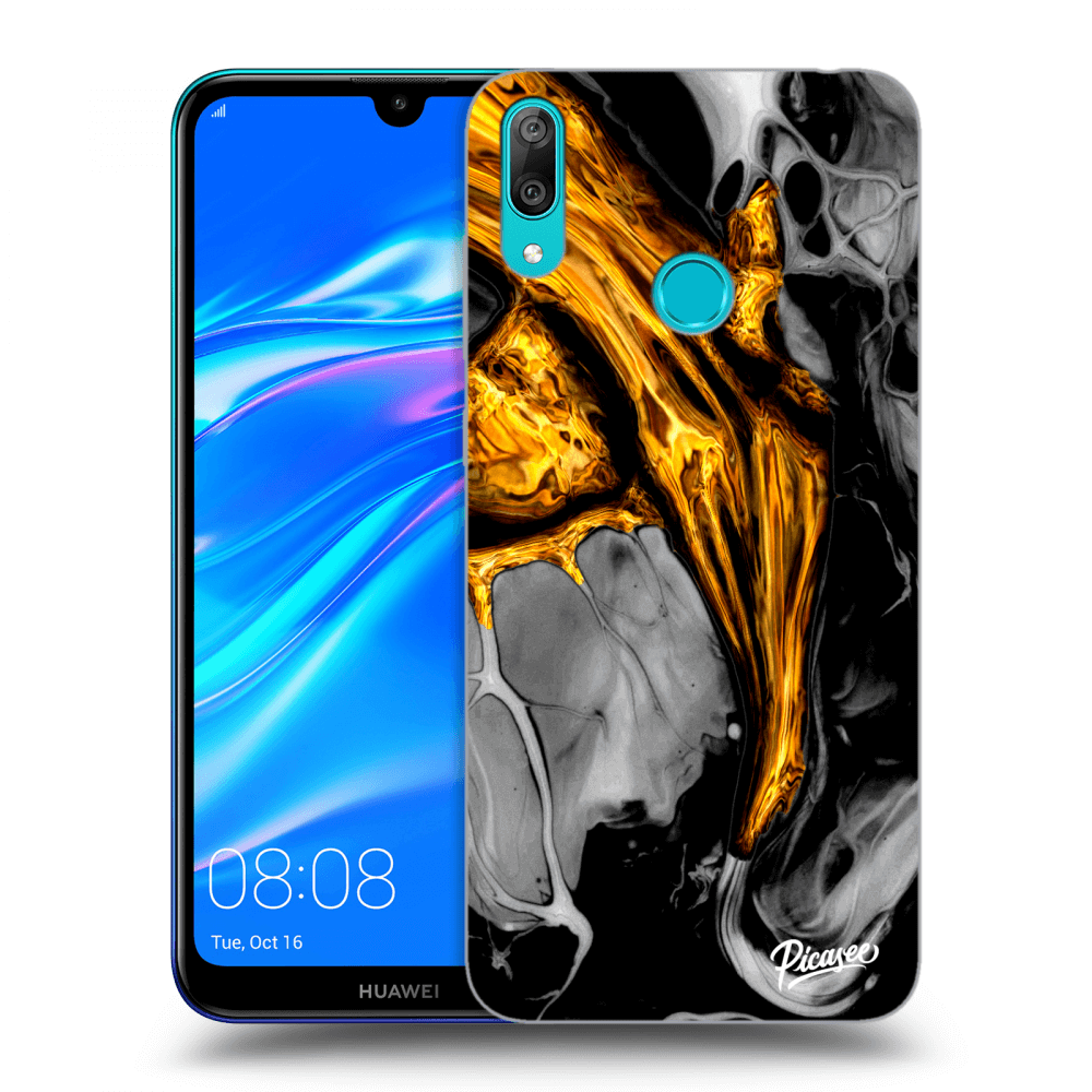 Picasee husă transparentă din silicon pentru Huawei Y7 2019 - Black Gold