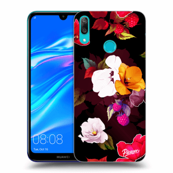 Picasee husă neagră din silicon pentru Huawei Y7 2019 - Flowers and Berries