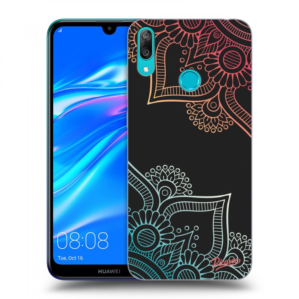 Picasee husă neagră din silicon pentru Huawei Y7 2019 - Flowers pattern