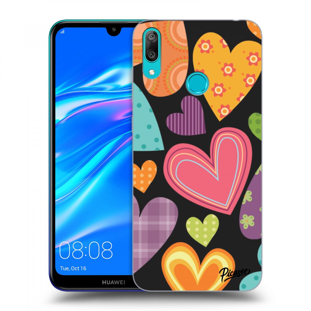 Picasee husă neagră din silicon pentru Huawei Y7 2019 - Colored heart