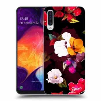 Picasee husă neagră din silicon pentru Samsung Galaxy A50 A505F - Flowers and Berries