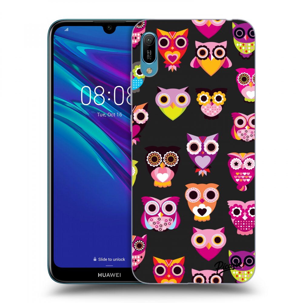 Picasee husă neagră din silicon pentru Huawei Y6 2019 - Owls