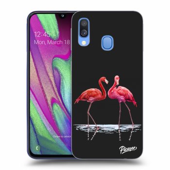 Picasee husă neagră din silicon pentru Samsung Galaxy A40 A405F - Flamingos couple