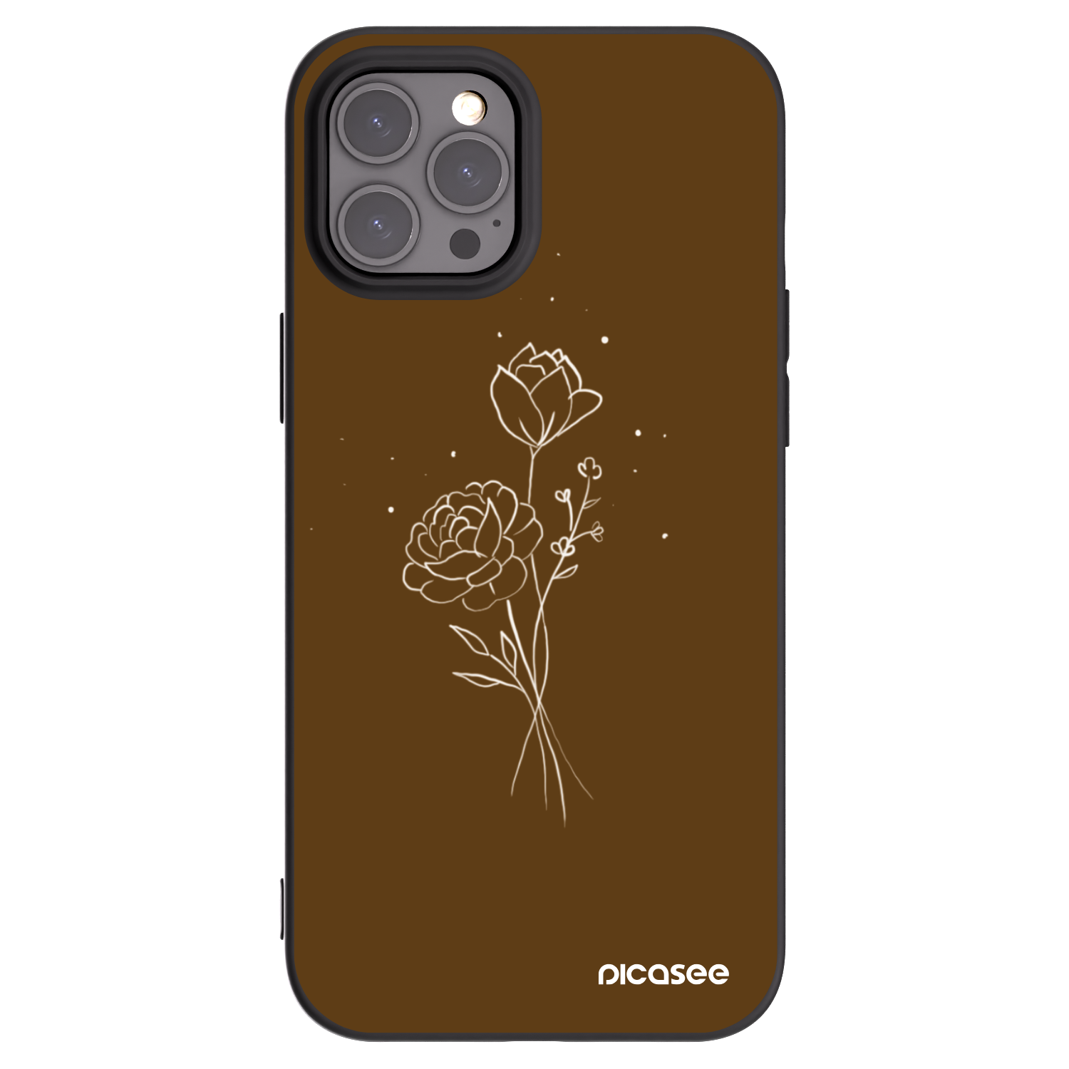 Picasee husă neagră din silicon pentru Apple iPhone 12 Pro Max - Brown flowers