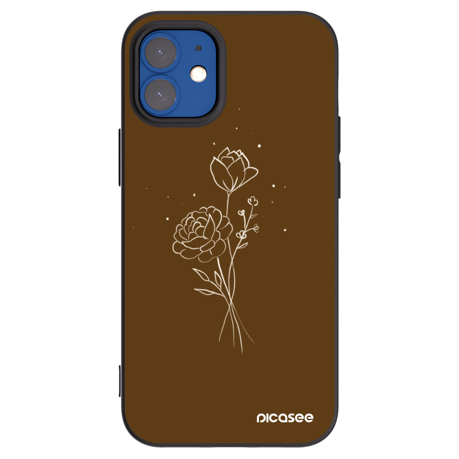 Picasee husă neagră din silicon pentru Apple iPhone 12 mini - Brown flowers