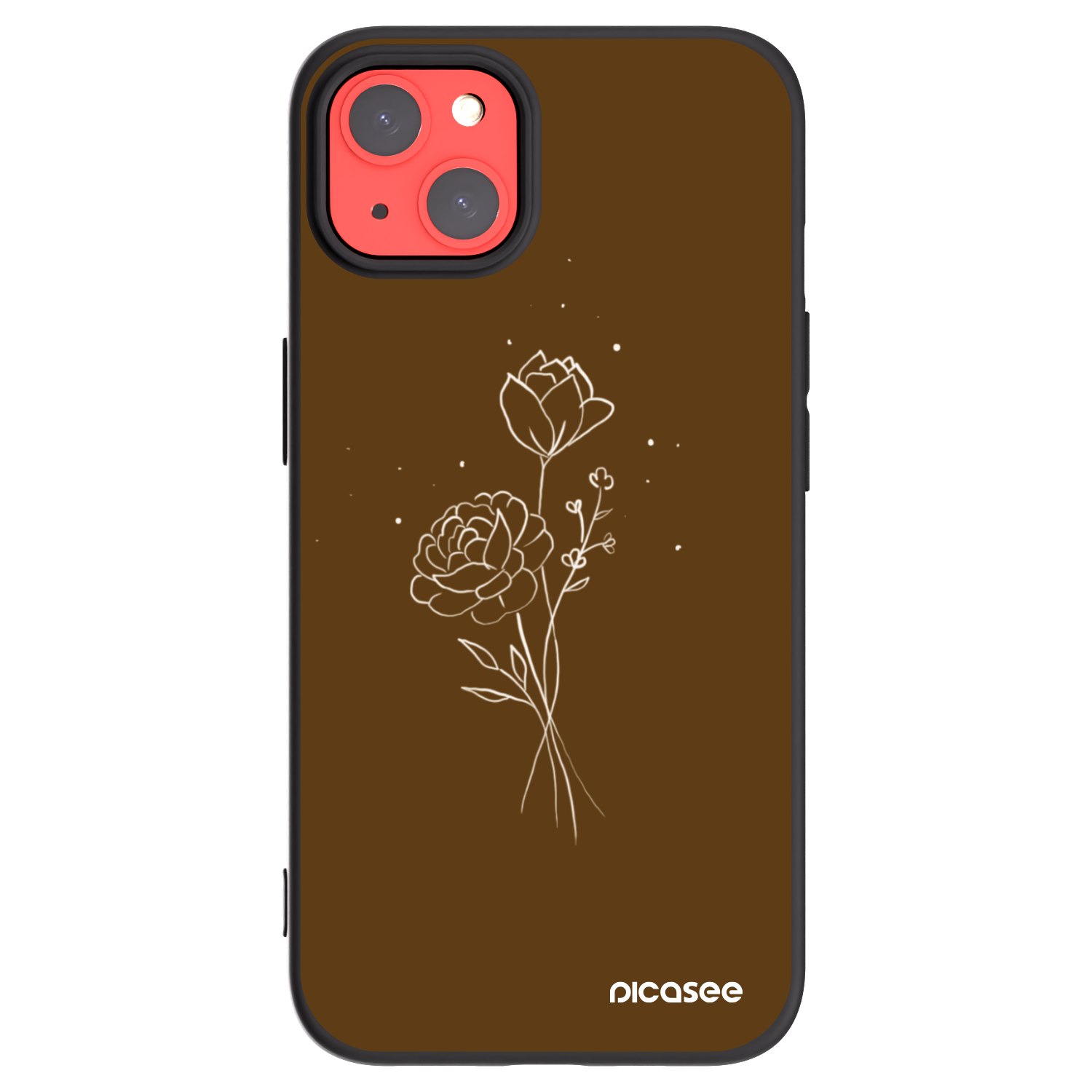 Picasee husă neagră din silicon pentru Apple iPhone 13 - Brown flowers