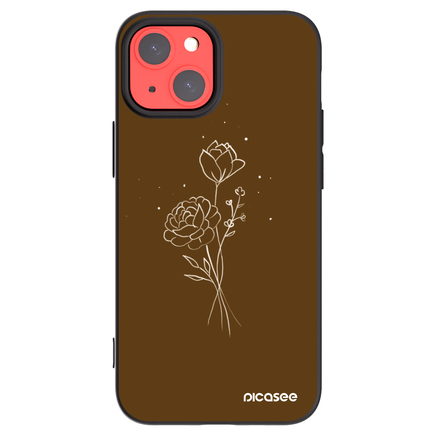 Picasee husă neagră din silicon pentru Apple iPhone 13 mini - Brown flowers