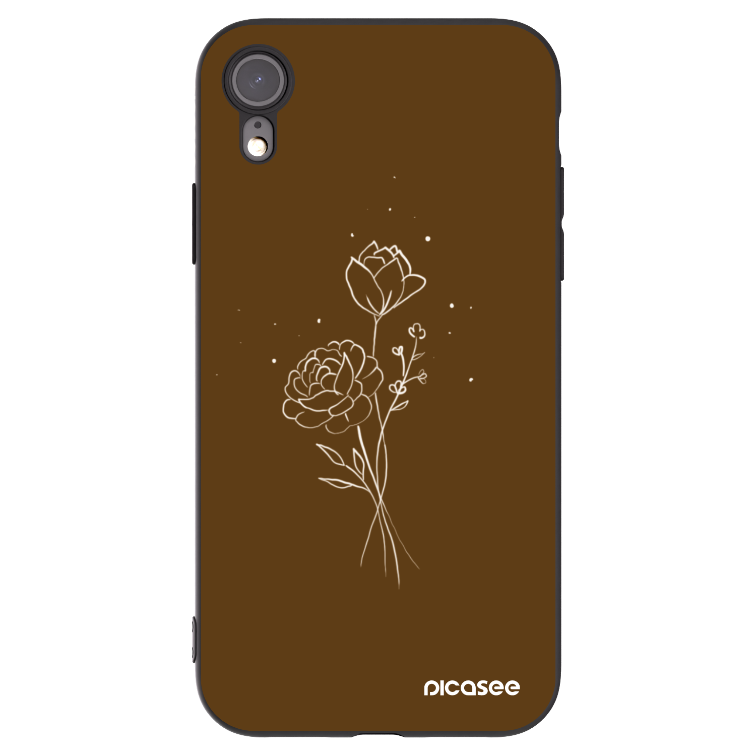 Picasee husă neagră din silicon pentru Apple iPhone XR - Brown flowers