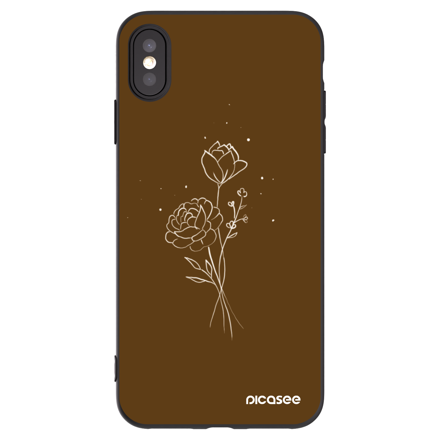 Picasee husă neagră din silicon pentru Apple iPhone XS Max - Brown flowers
