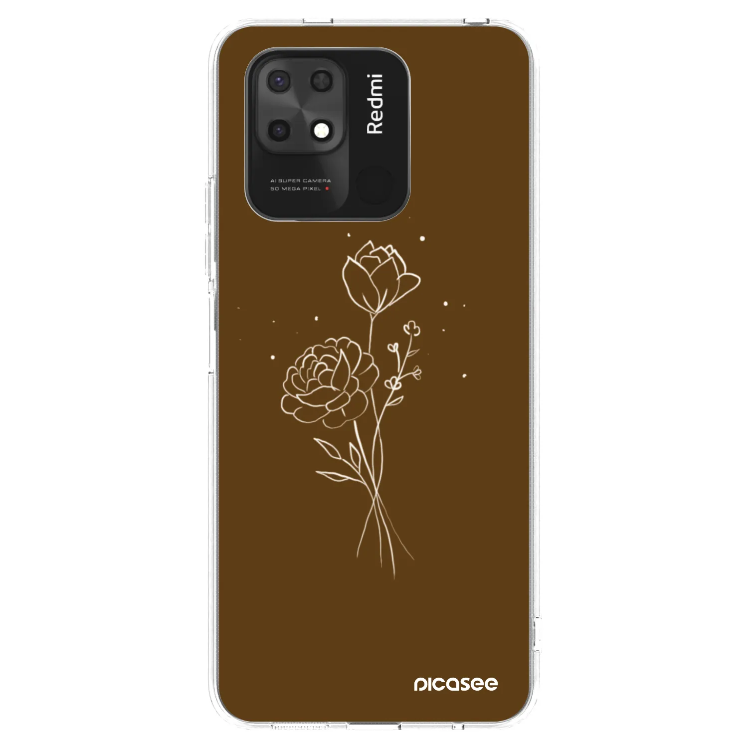 Picasee husă transparentă din silicon pentru Xiaomi Redmi 10C - Brown flowers