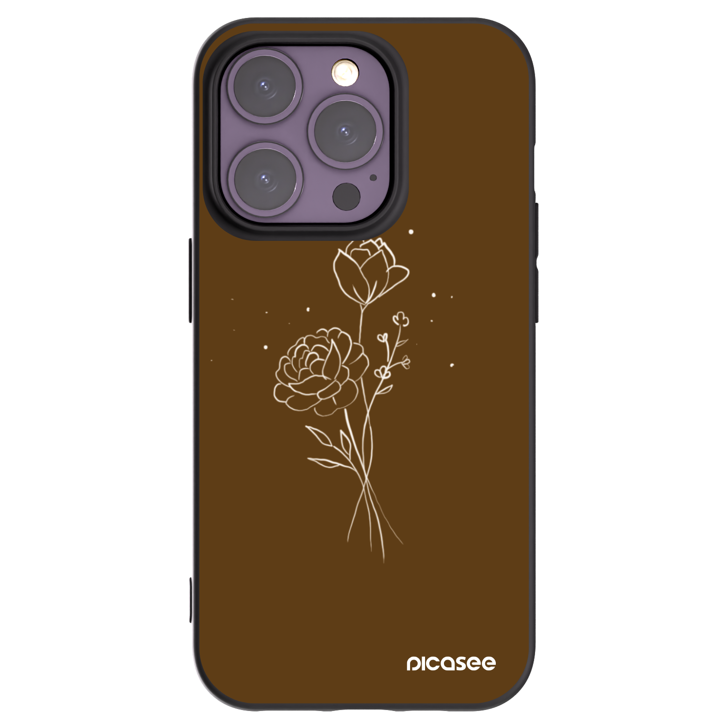 Picasee husă neagră din silicon pentru Apple iPhone 14 Pro - Brown flowers