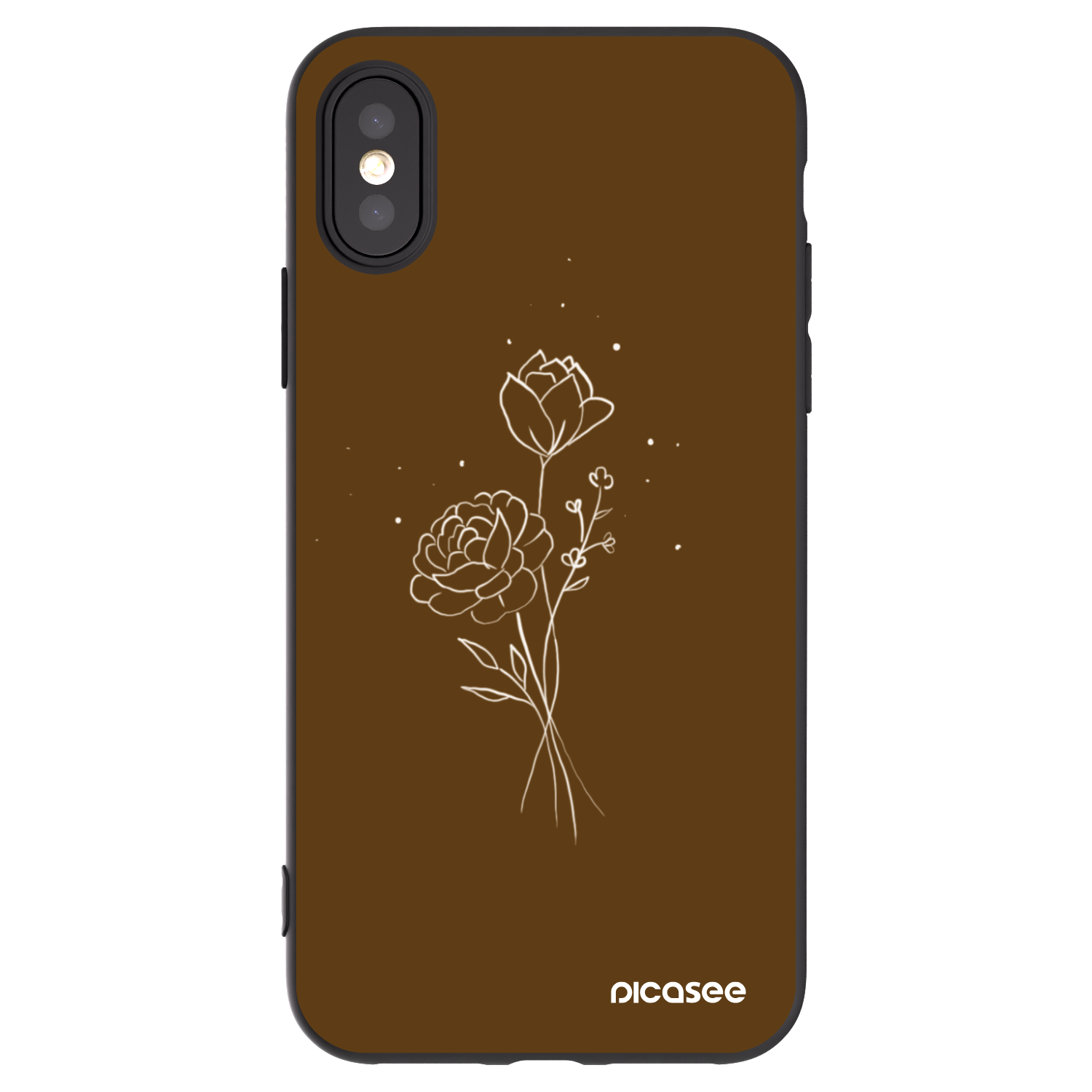 Picasee husă neagră din silicon pentru Apple iPhone X/XS - Brown flowers