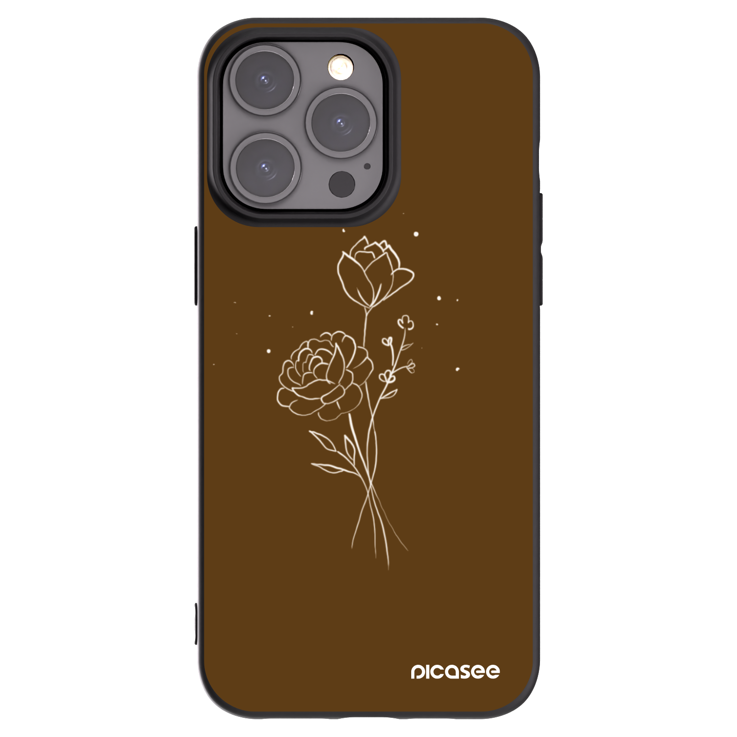 Picasee husă neagră din silicon pentru Apple iPhone 15 Pro Max - Brown flowers