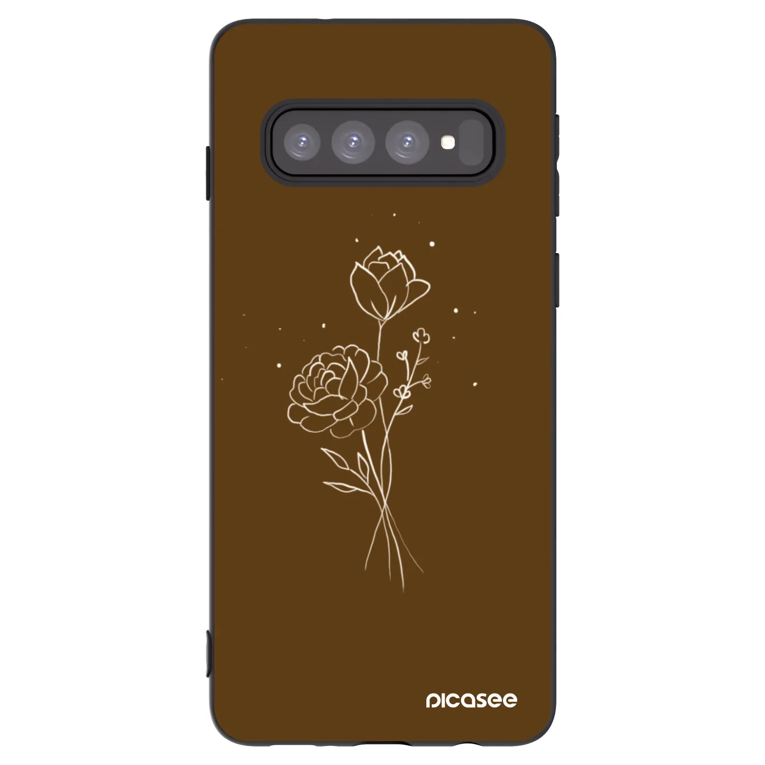 Picasee husă neagră din silicon pentru Samsung Galaxy S10 G973 - Brown flowers