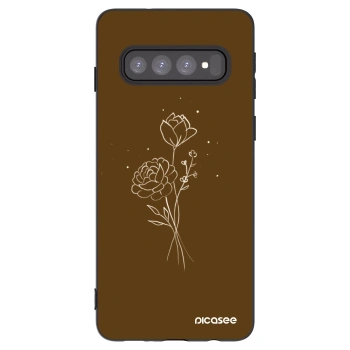 Picasee husă neagră din silicon pentru Samsung Galaxy S10 G973 - Brown flowers