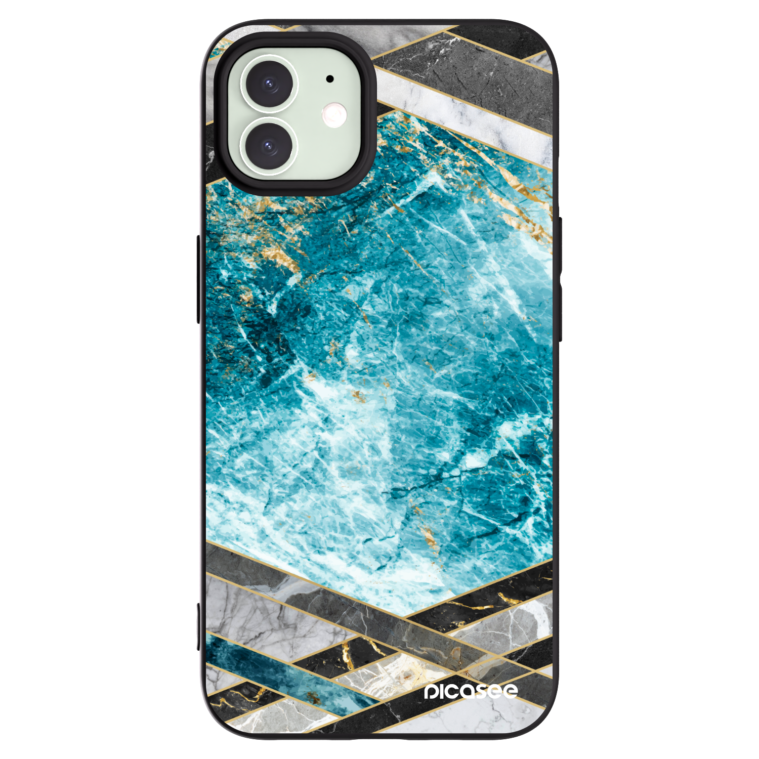 Picasee husă neagră din silicon pentru Apple iPhone 12 - Blue geometry