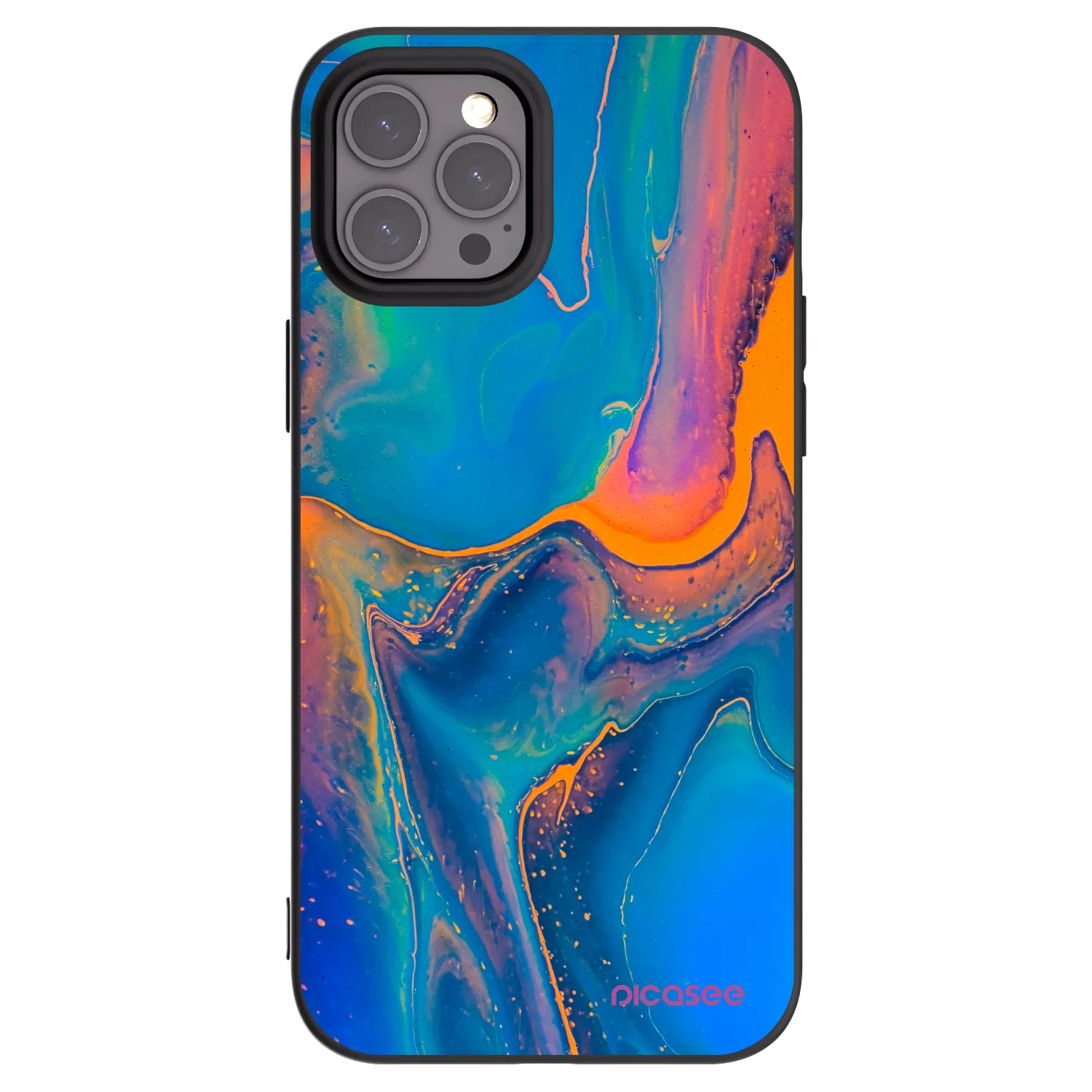 Picasee husă neagră din silicon pentru Apple iPhone 12 Pro Max - Rainbow