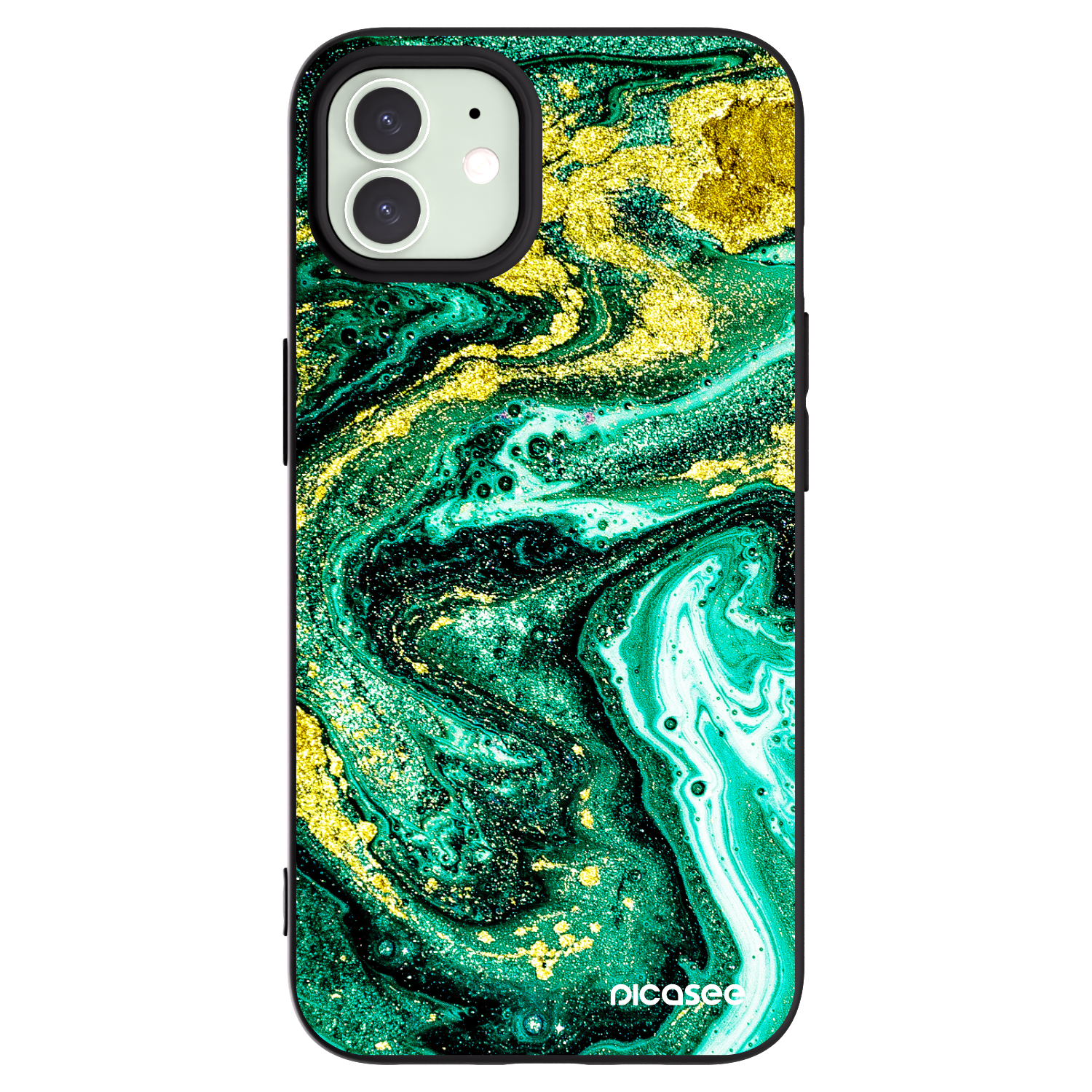 Picasee husă neagră din silicon pentru Apple iPhone 12 - Green Gold