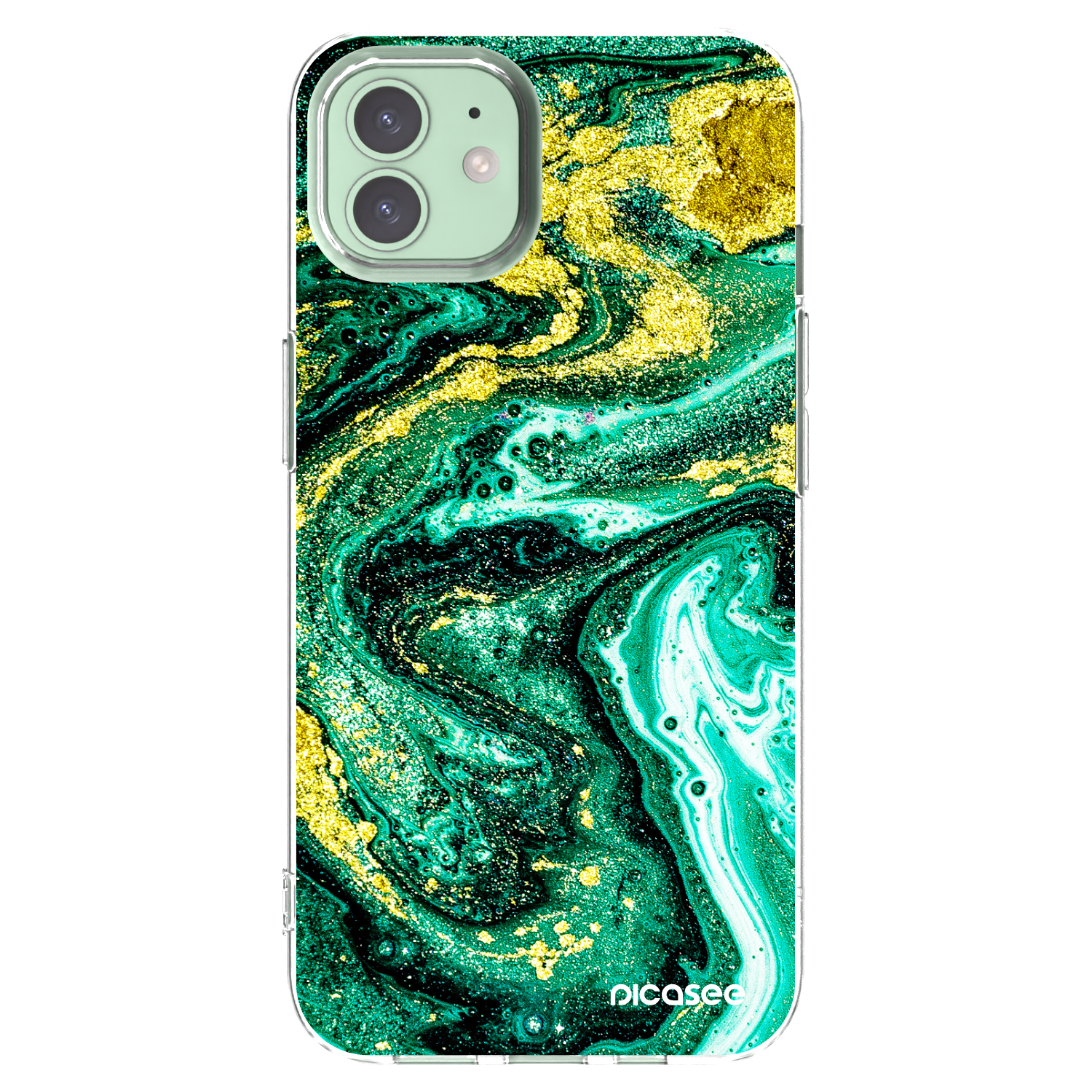 Picasee husă transparentă din silicon pentru Apple iPhone 12 Pro - Green Gold