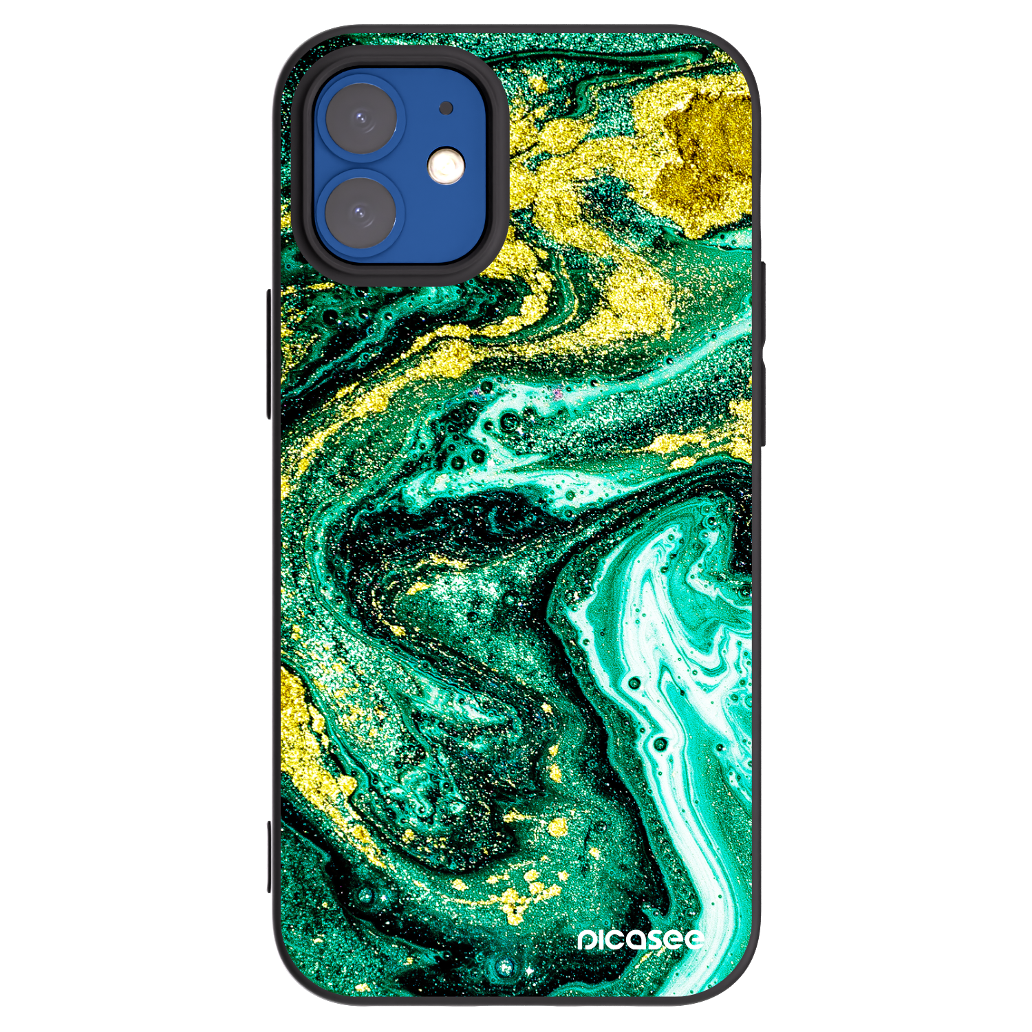 Picasee husă neagră din silicon pentru Apple iPhone 12 mini - Green Gold