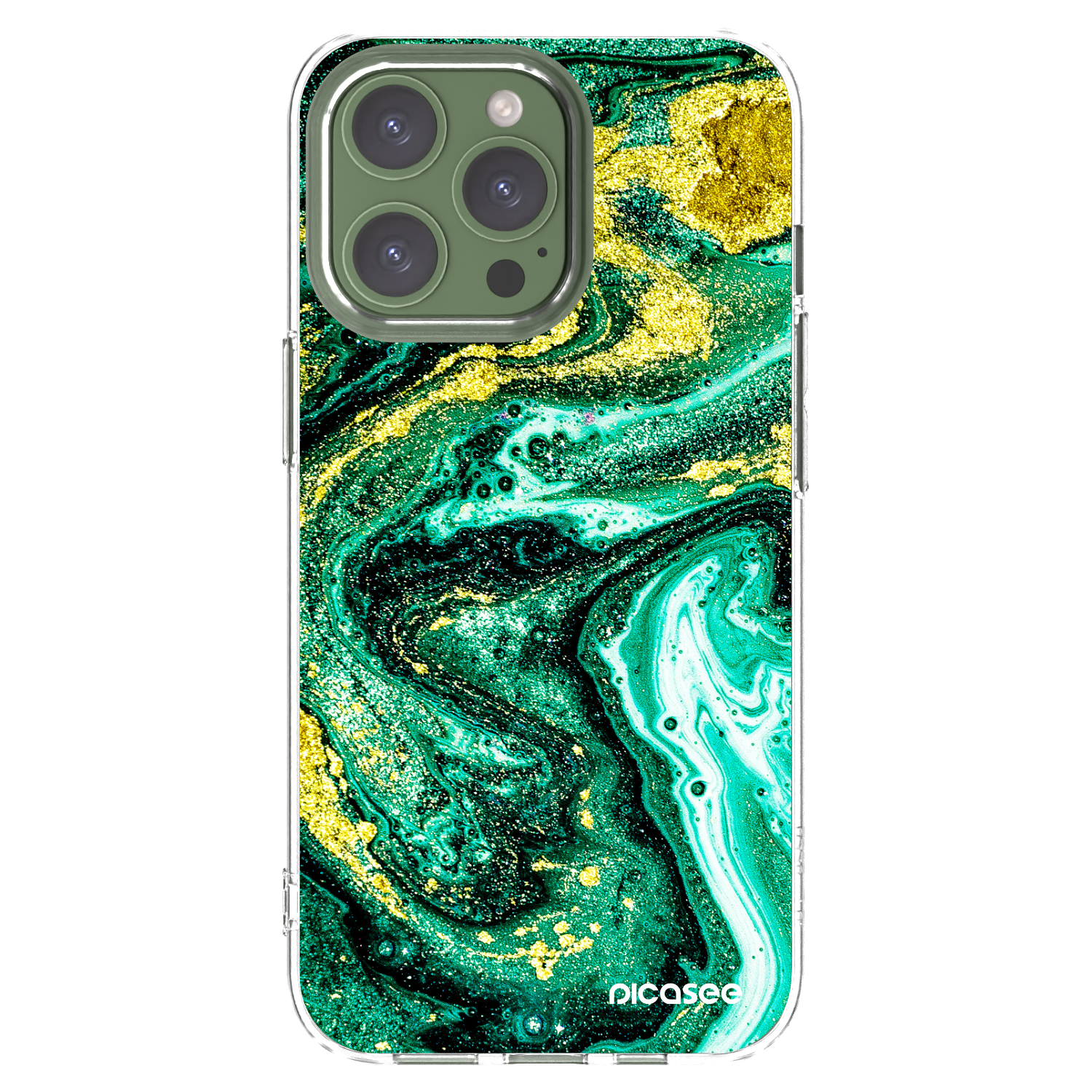Picasee husă transparentă din silicon pentru Apple iPhone 13 Pro - Green Gold