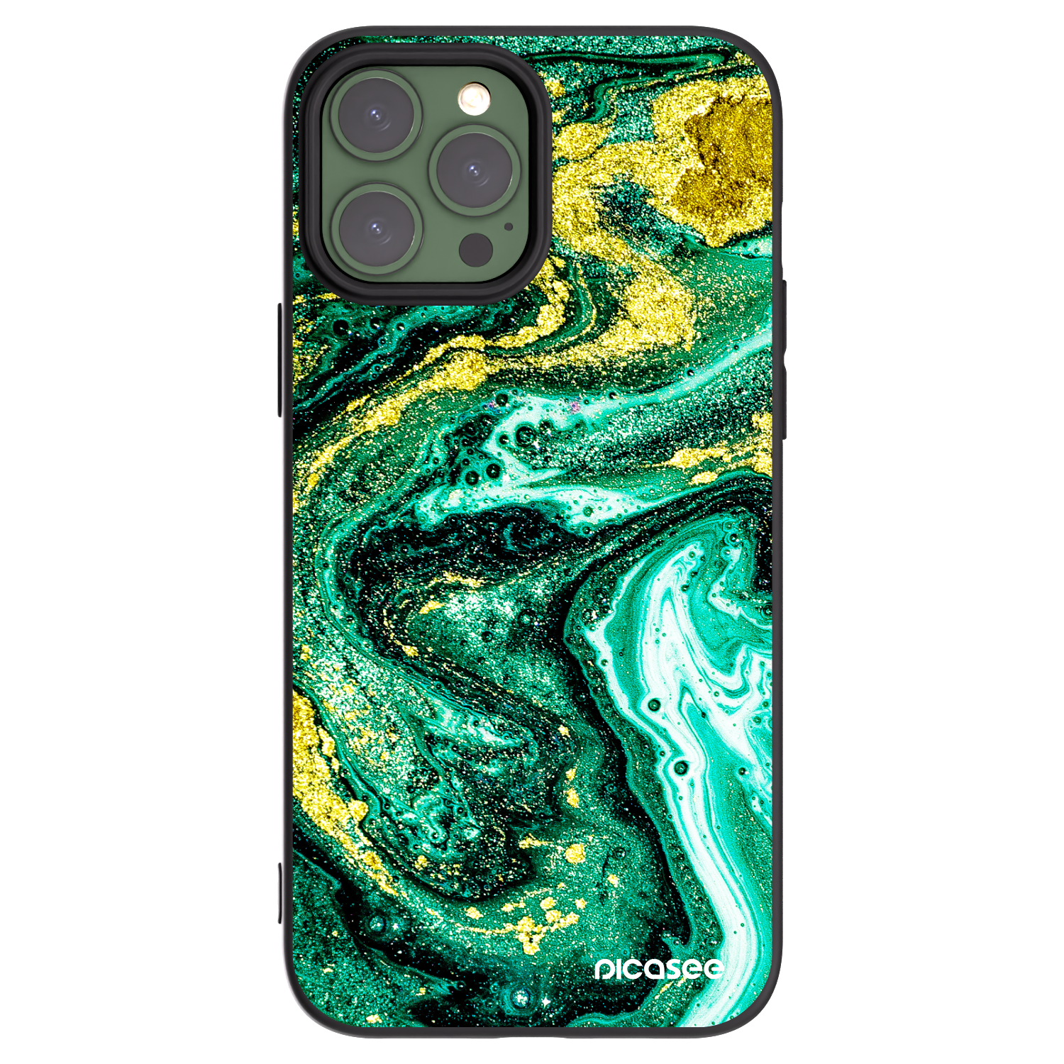 Picasee husă neagră din silicon pentru Apple iPhone 13 Pro Max - Green Gold