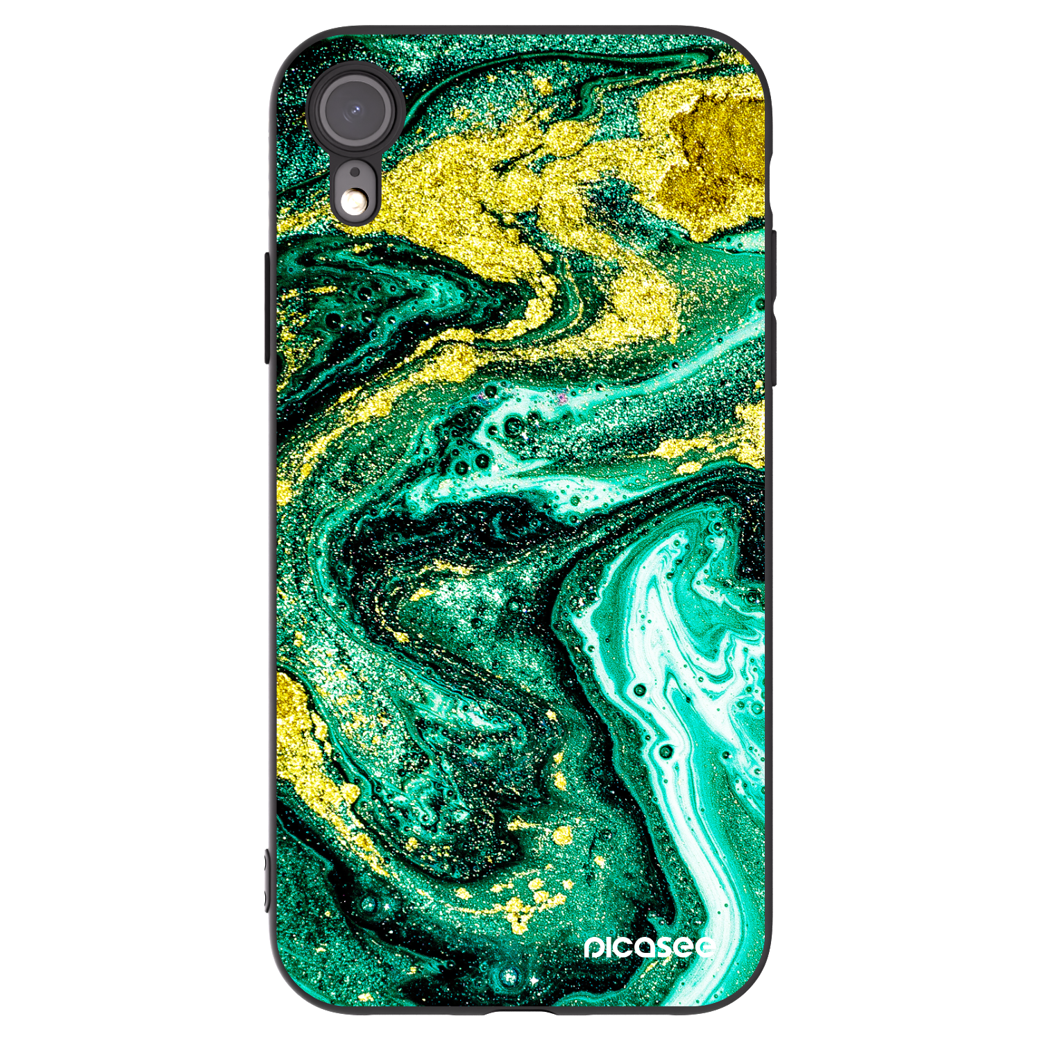 Picasee husă neagră din silicon pentru Apple iPhone XR - Green Gold