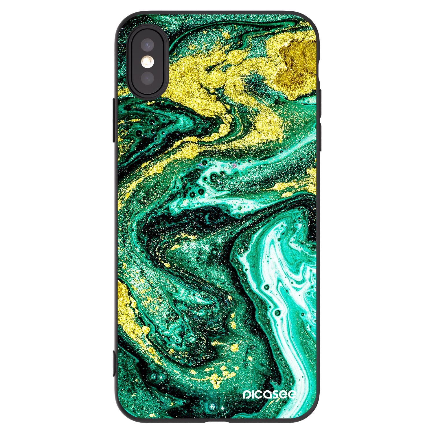Picasee husă neagră din silicon pentru Apple iPhone XS Max - Green Gold