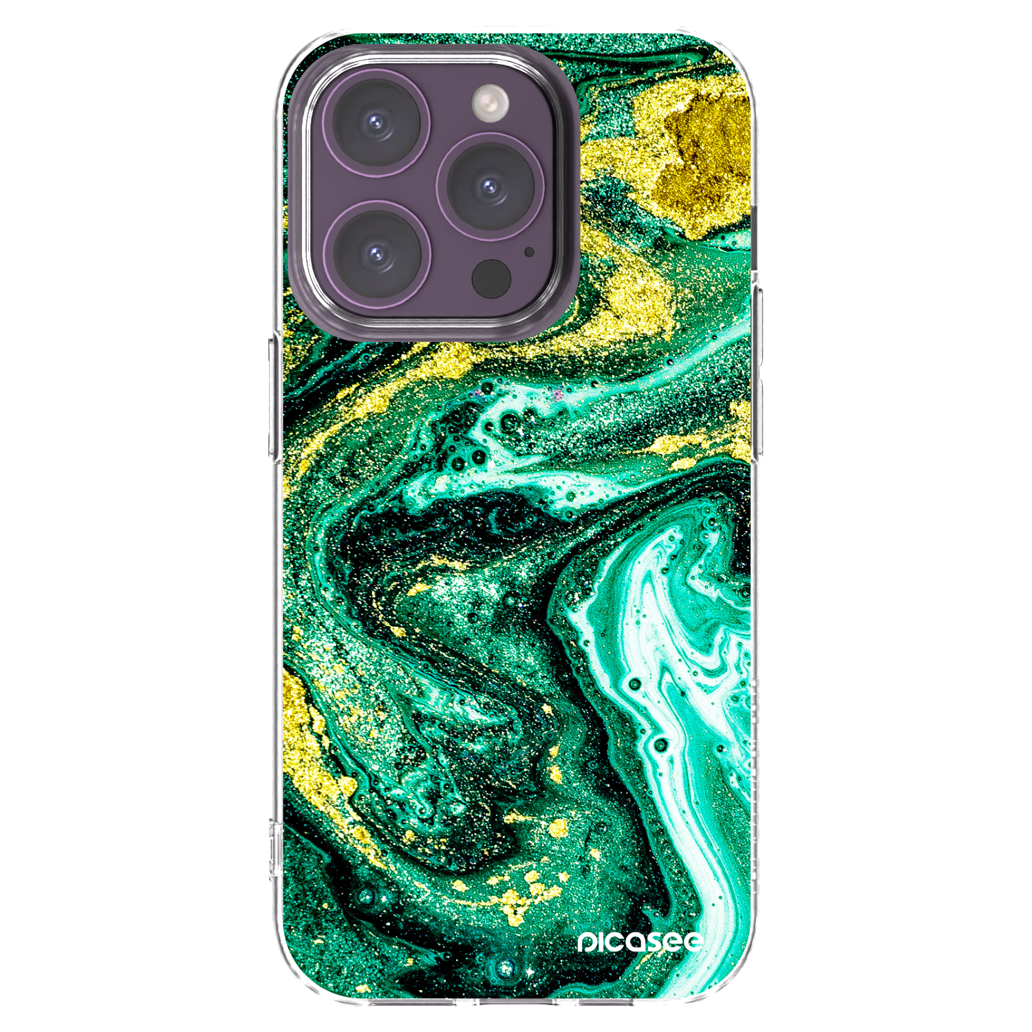 Picasee husă transparentă din silicon pentru Apple iPhone 14 Pro - Green Gold