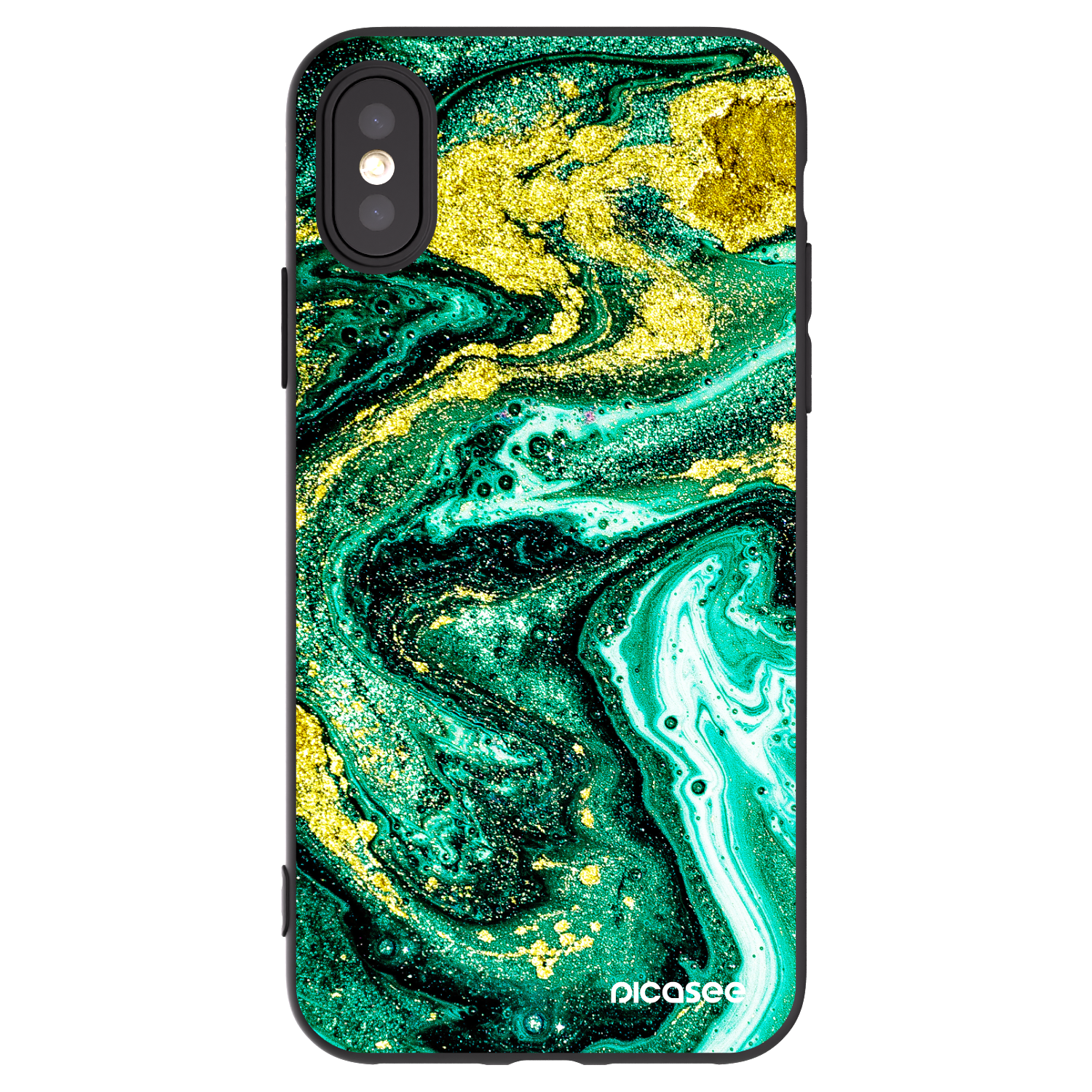 Picasee husă neagră din silicon pentru Apple iPhone X/XS - Green Gold