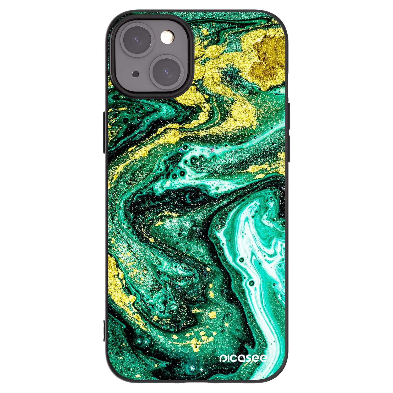 Picasee husă neagră din silicon pentru Apple iPhone 15 Plus - Green Gold