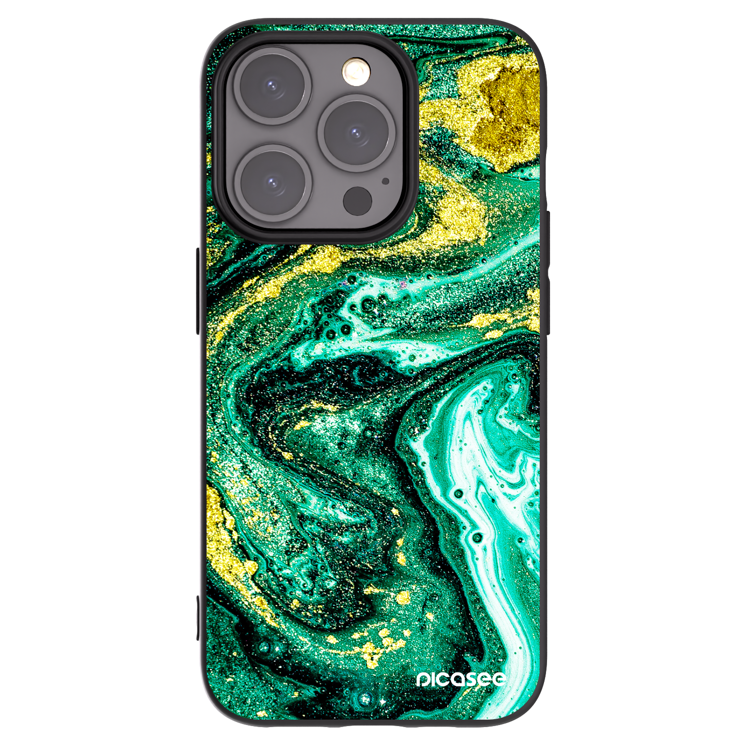 Picasee husă neagră din silicon pentru Apple iPhone 15 Pro - Green Gold