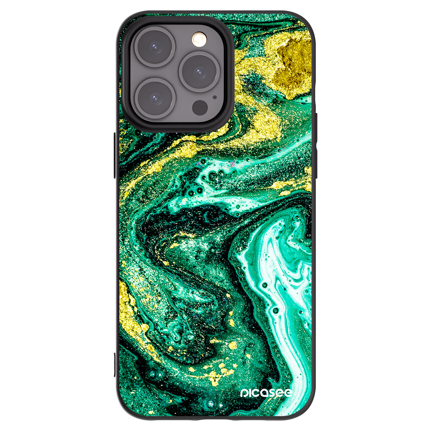 Picasee husă neagră din silicon pentru Apple iPhone 15 Pro Max - Green Gold