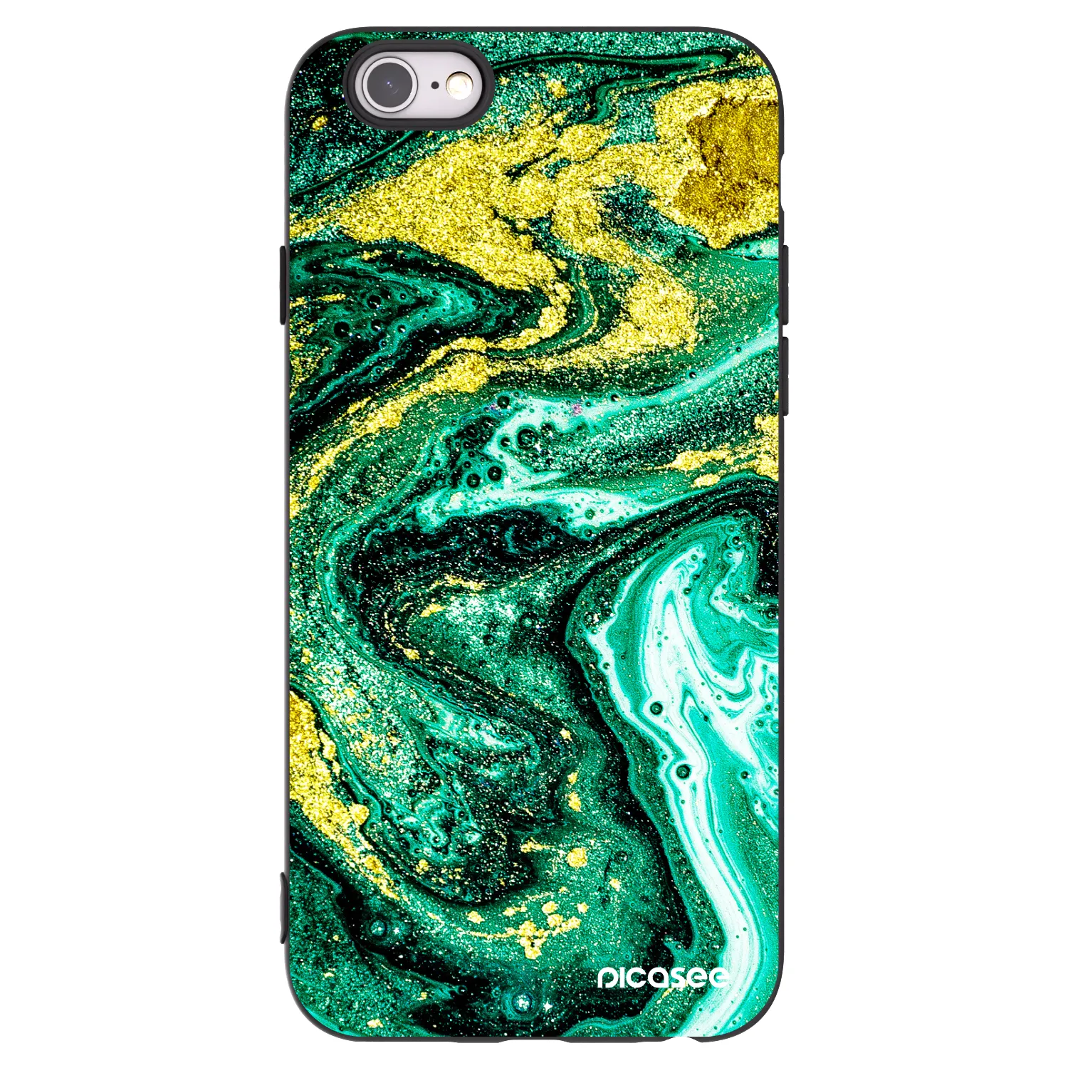 Picasee husă neagră din silicon pentru Apple iPhone 6/6S - Green Gold